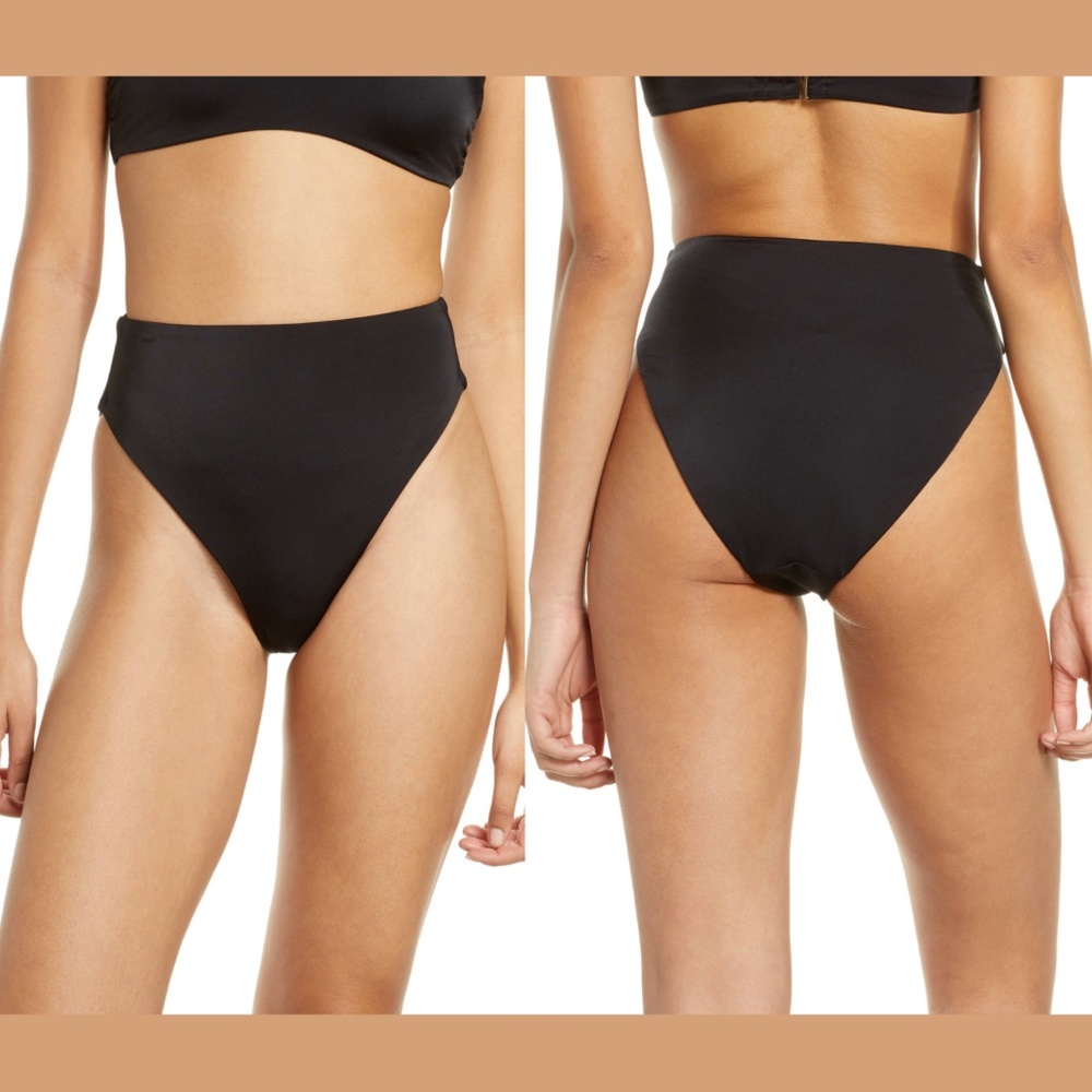 NWT $45 Chelsea28 Easy‎ Retro High Waist Swim Bikini Bottoms Black [ XXS ]